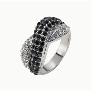Criss Cross Silver Band with Dark Sapphires or Black & Clear Stones Size 8